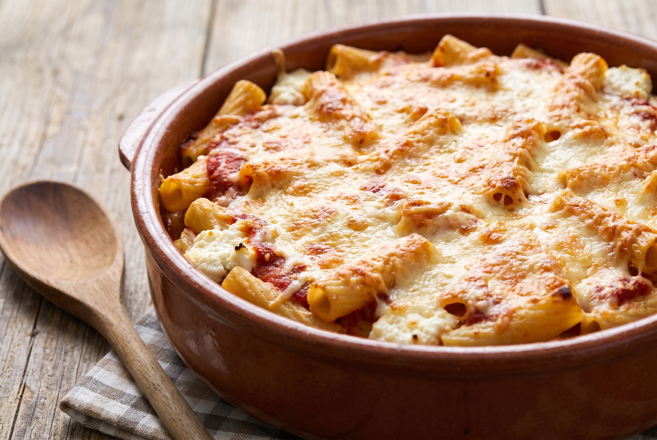 Baked Ziti with Three Cheeses fresh from the oven