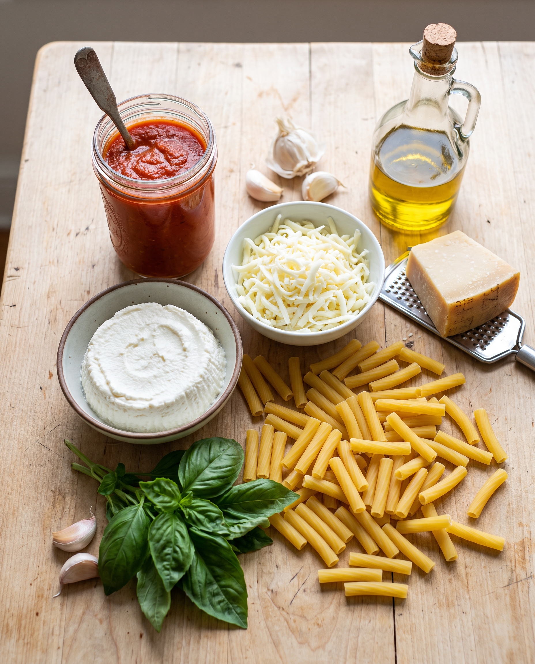 Ingredients for Baked Ziti with Three Cheeses