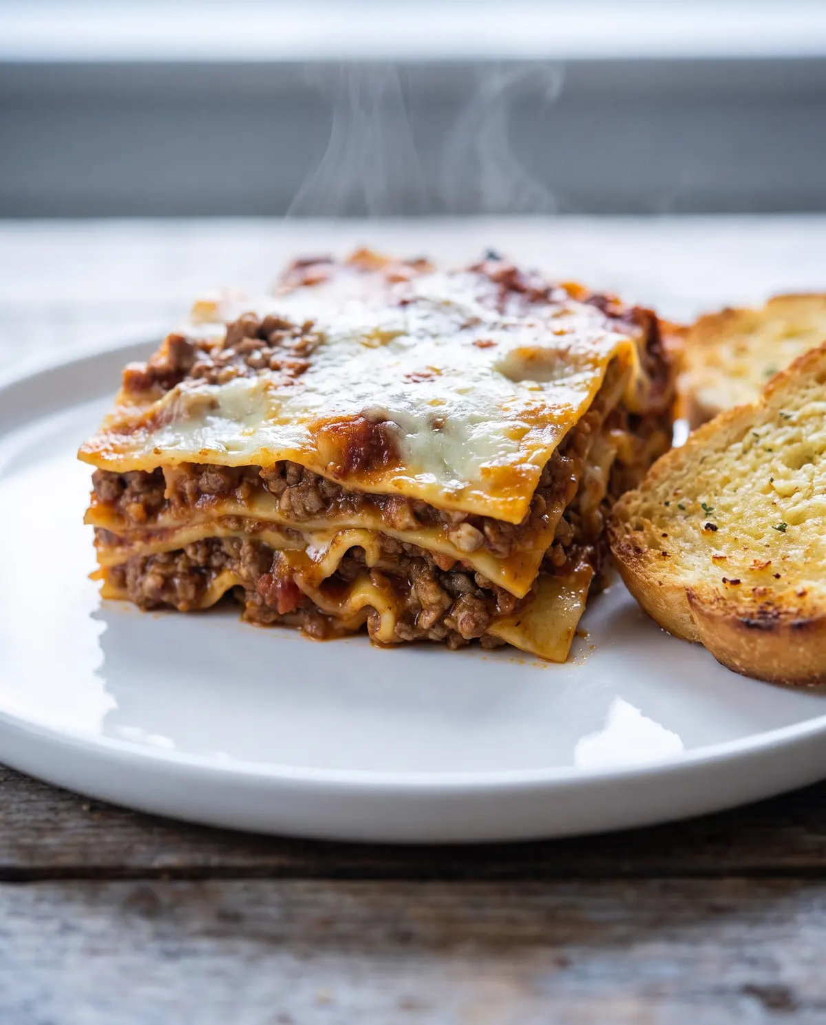 Classic Beef Lasagna Bolognese slice on a plate