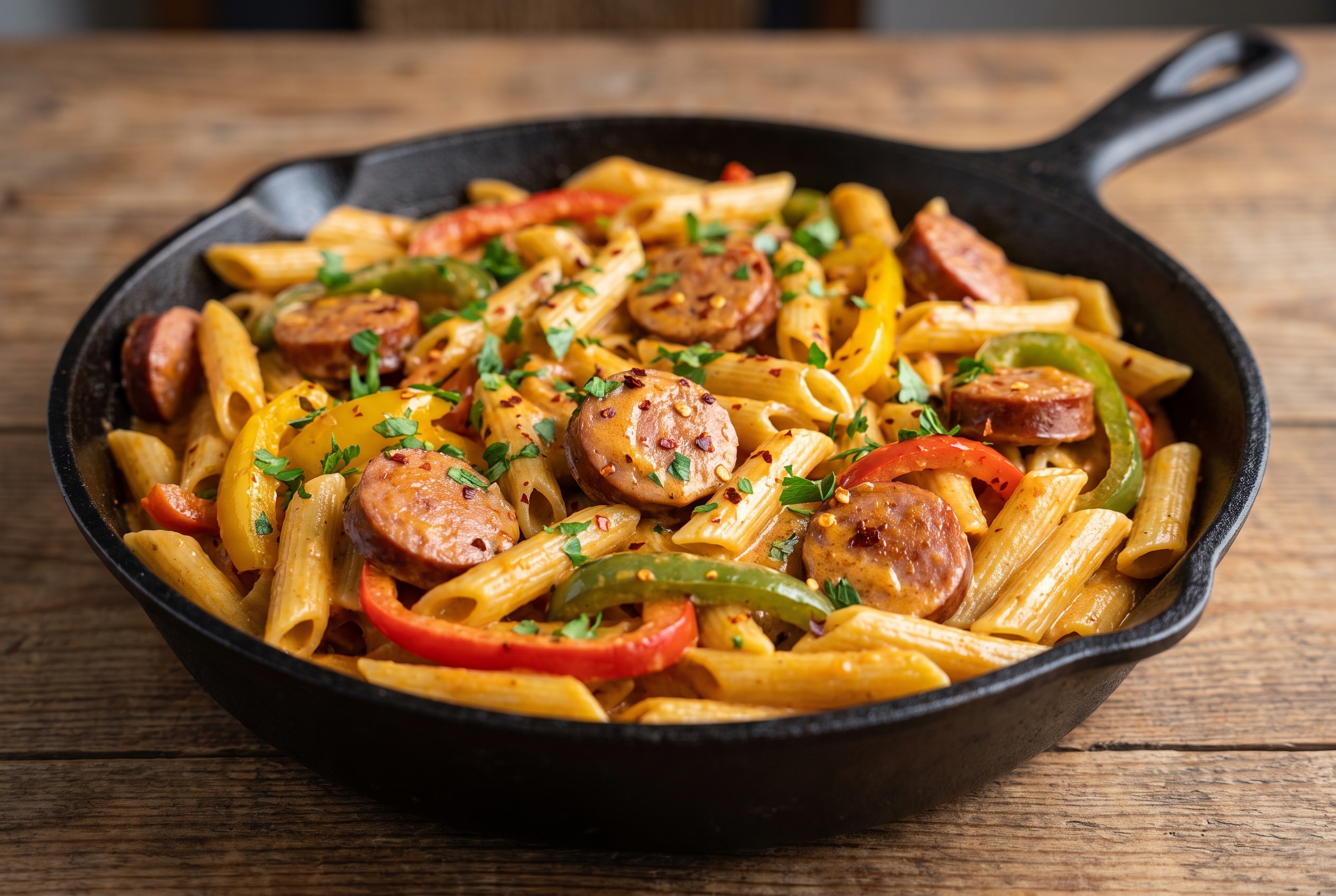 Creamy Cajun Sausage Pasta with bell peppers