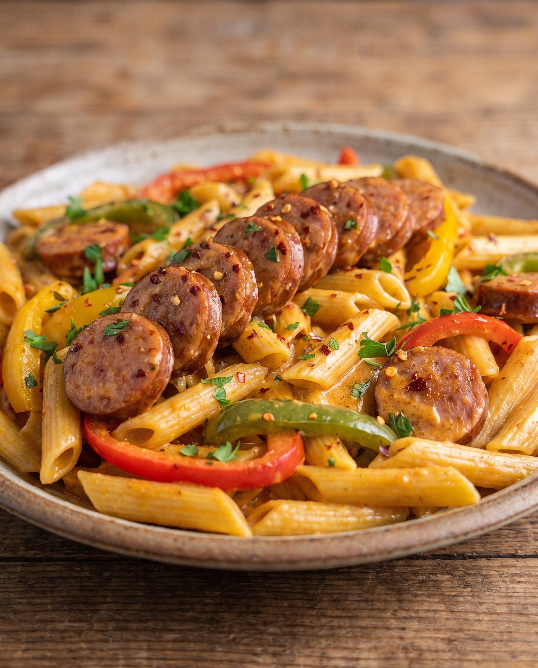 Creamy Cajun Sausage Pasta finished dish