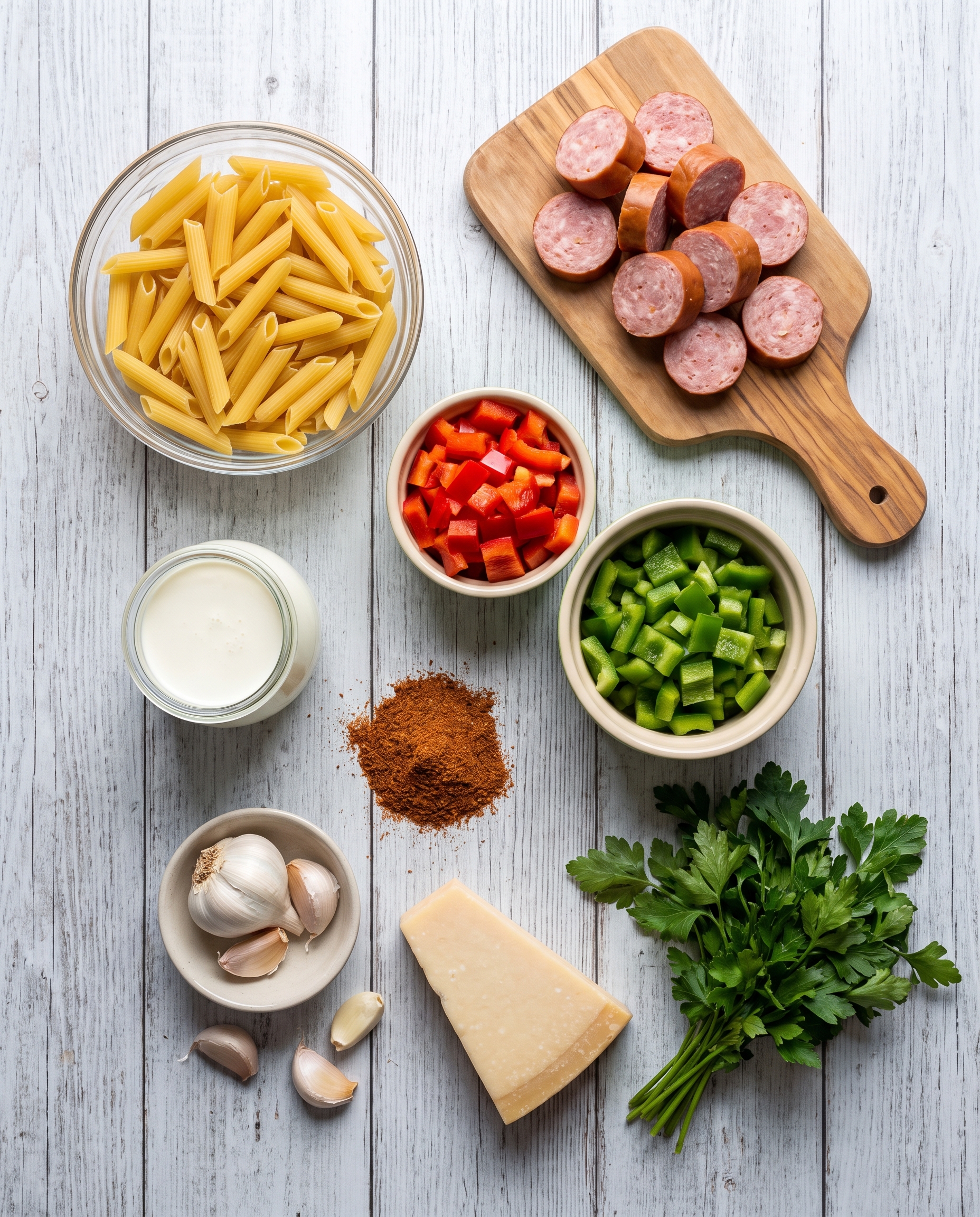 Ingredients for Creamy Cajun Sausage Pasta