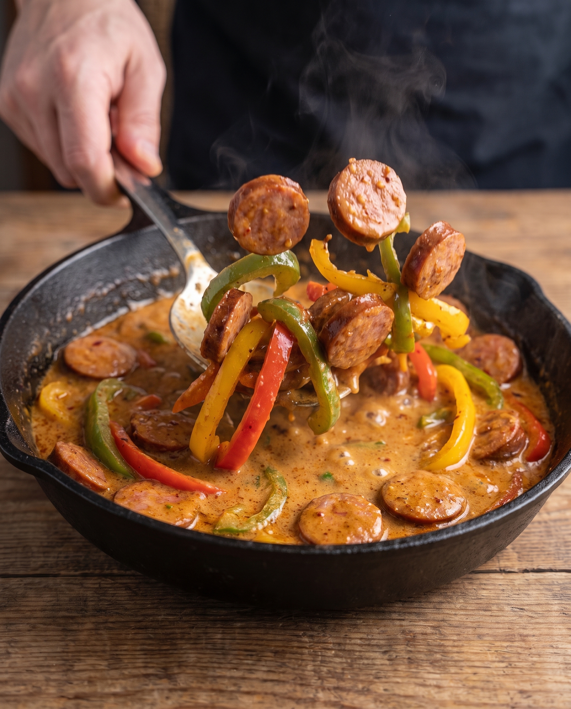 Browning sausage for Cajun pasta