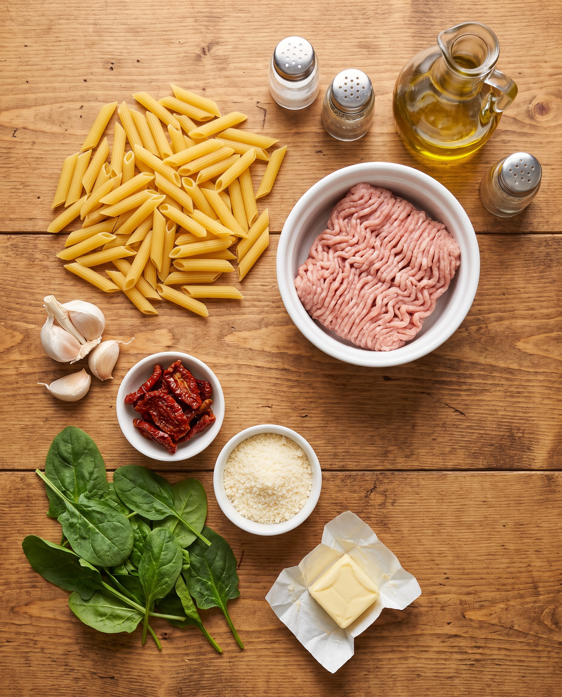 Creamy Garlic Turkey Pasta ingredients