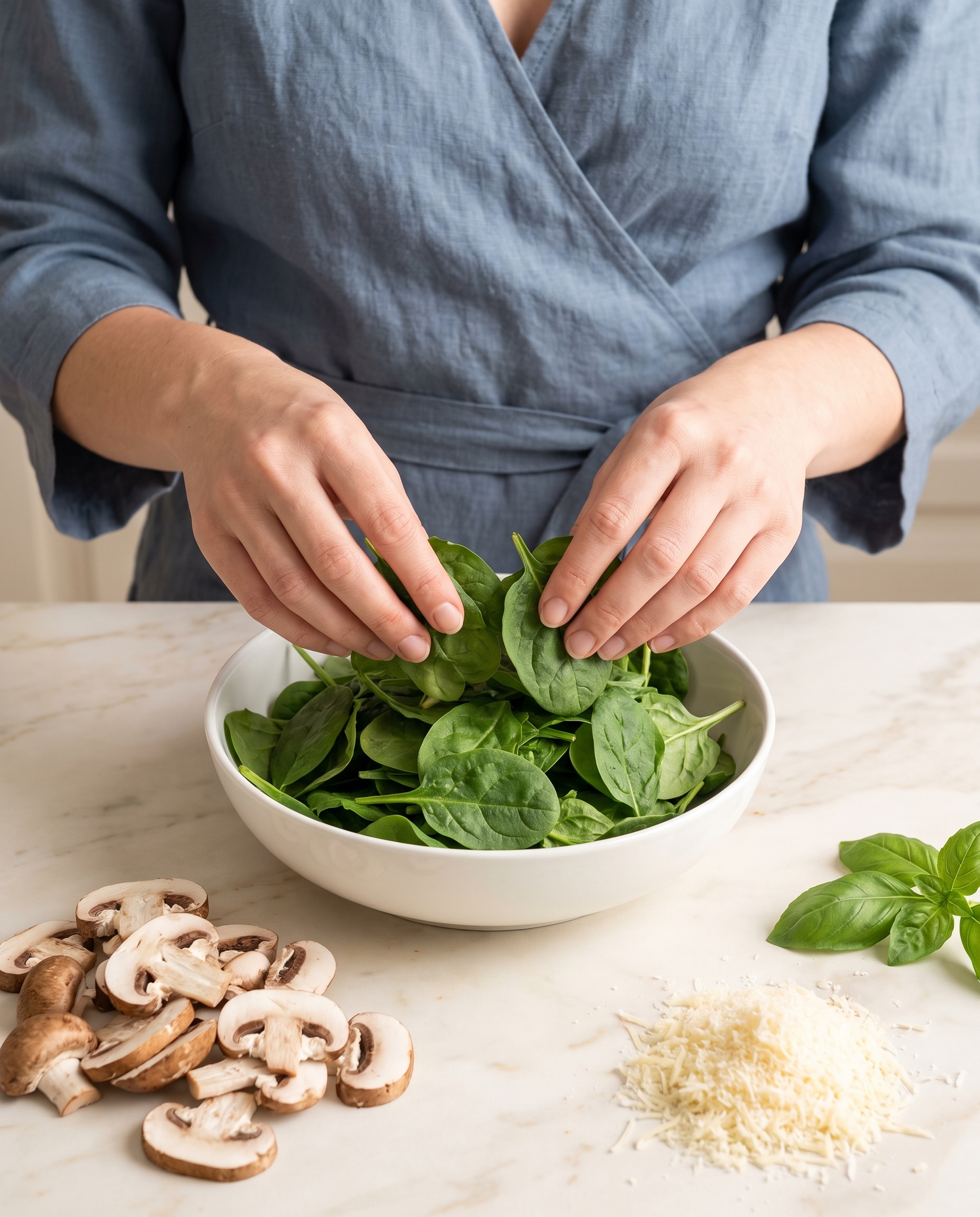 Preparing spinach for the lasagna