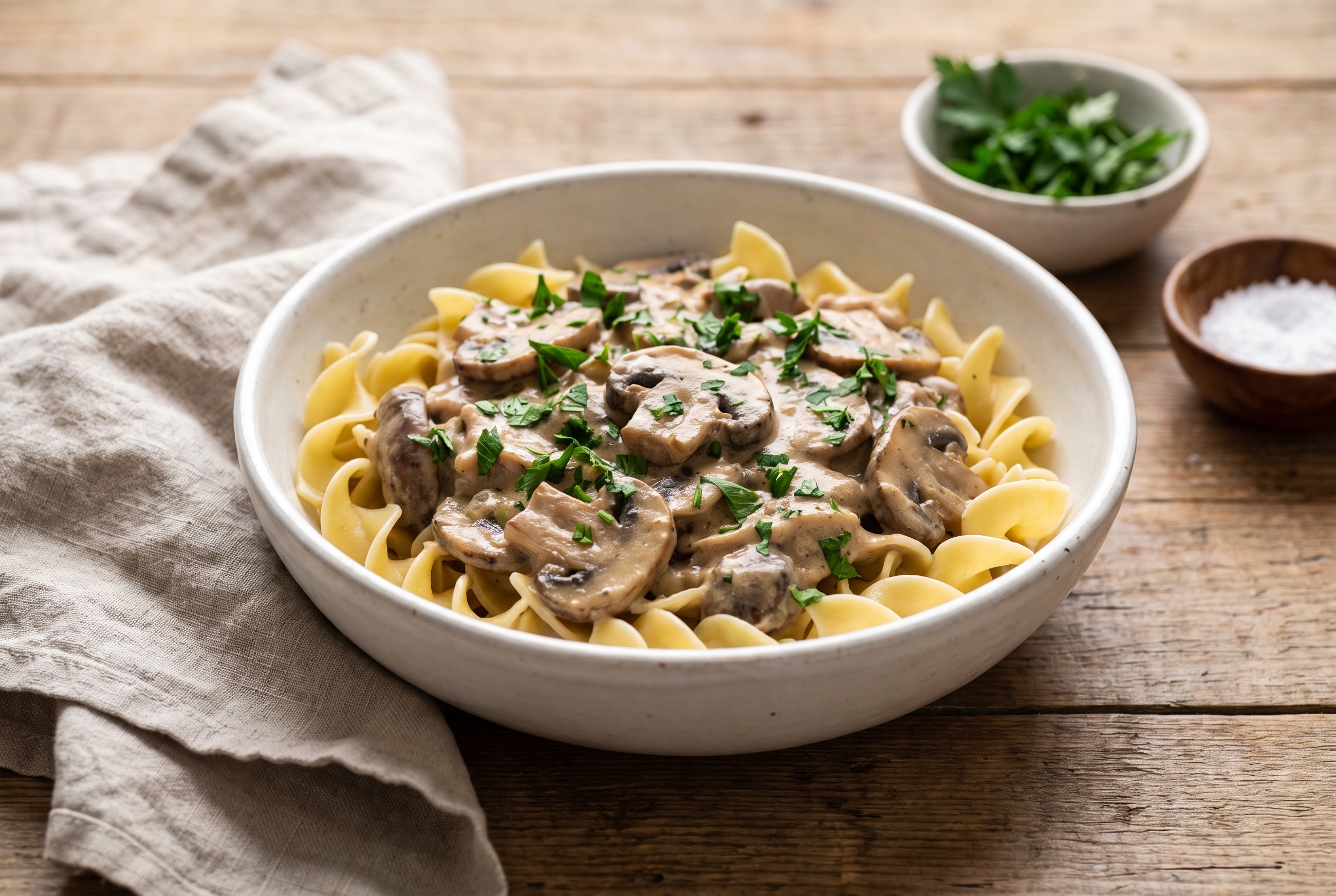 Creamy Mushroom Stroganoff Pasta served over egg noodles