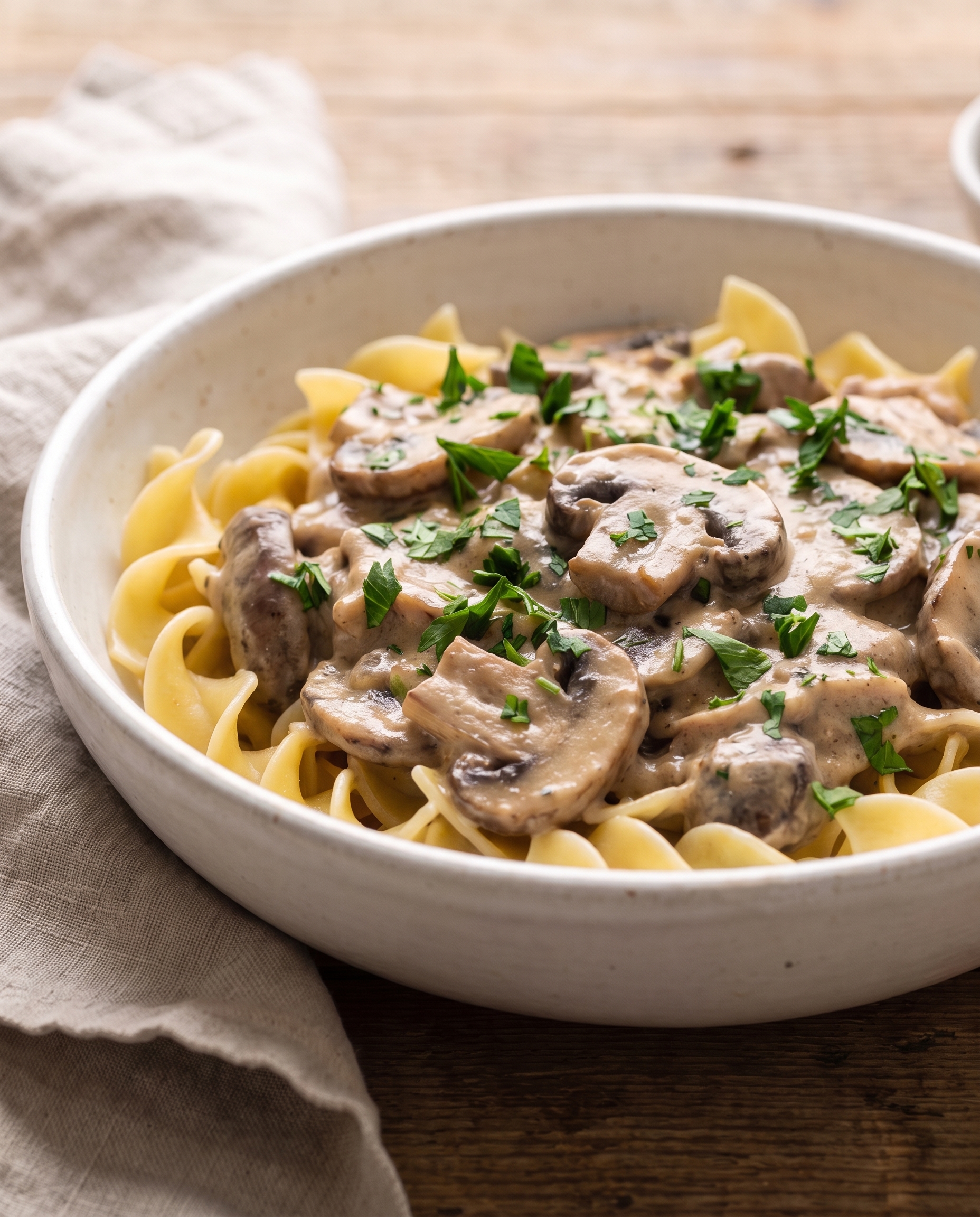 Creamy Mushroom Stroganoff Pasta close-up