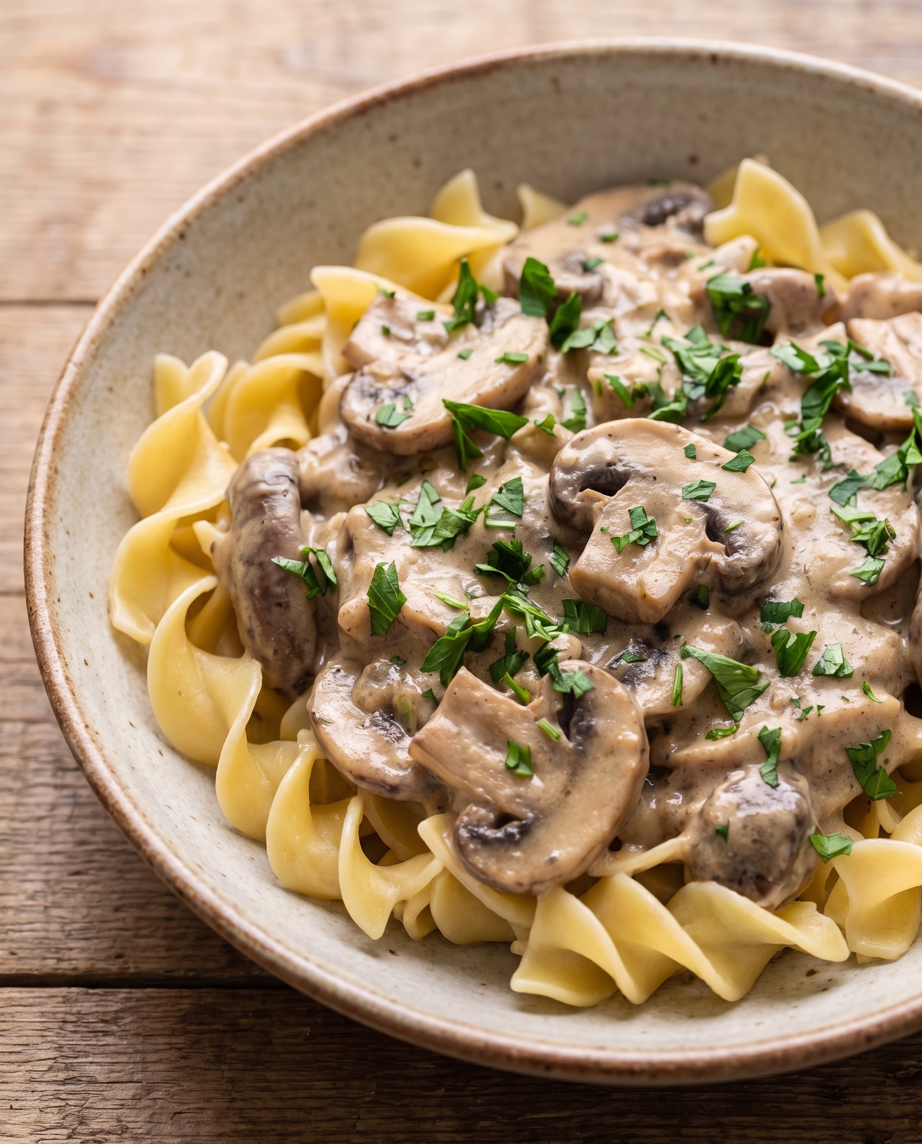 Creamy Mushroom Stroganoff Pasta finished dish