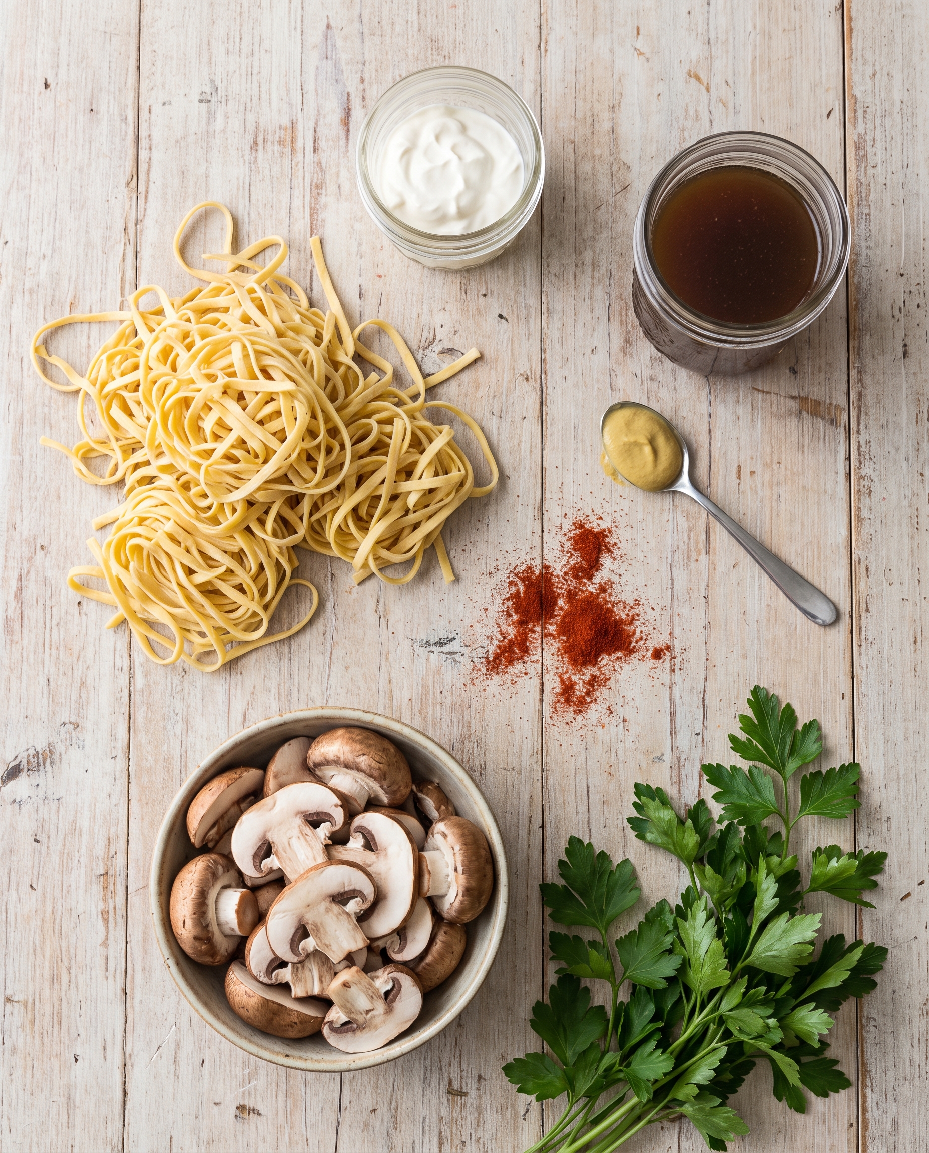 Ingredients for Creamy Mushroom Stroganoff Pasta