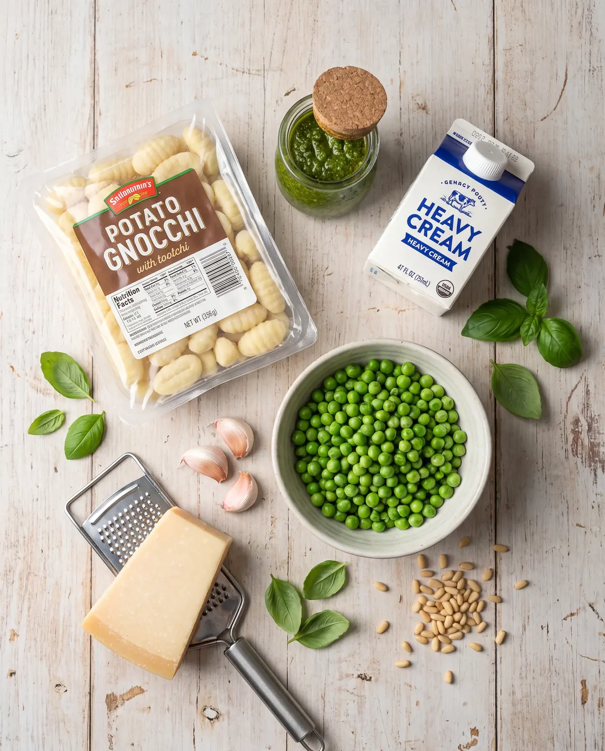 Ingredients for Creamy Pesto Gnocchi with Peas