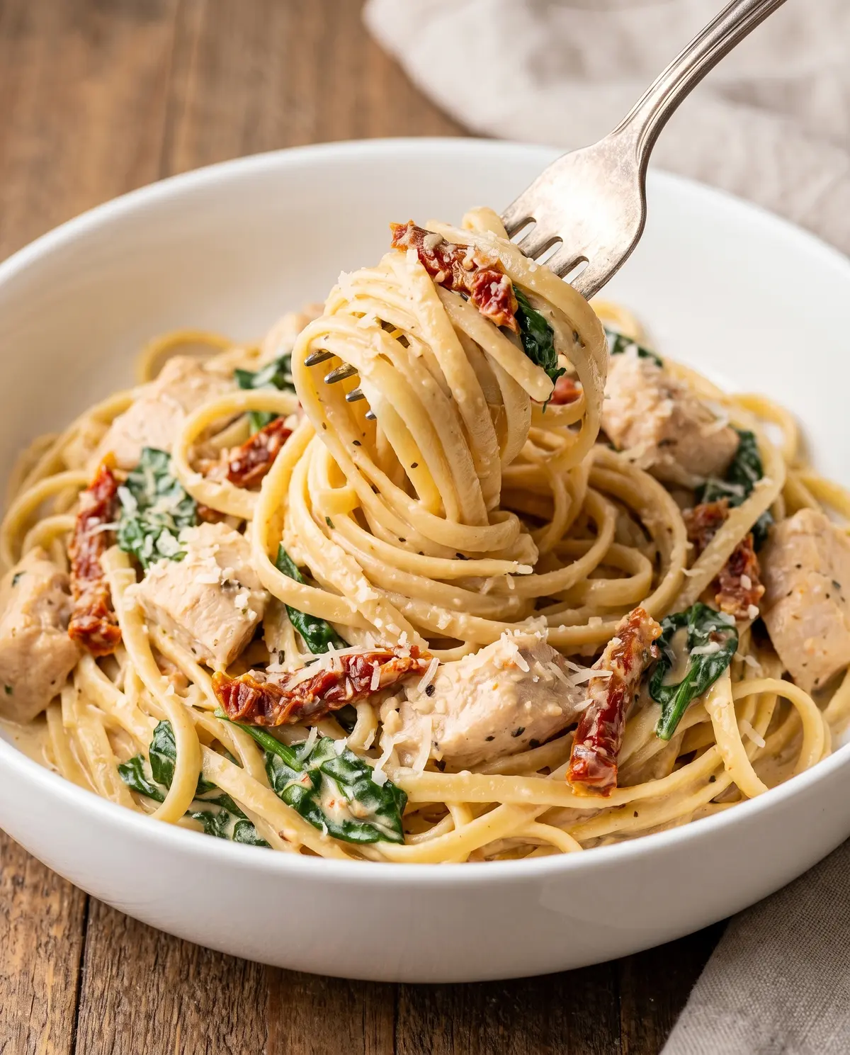 Creamy Tuscan Chicken Pasta finished dish