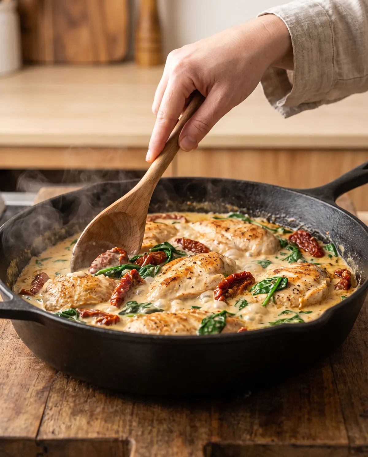 Searing chicken for Tuscan pasta