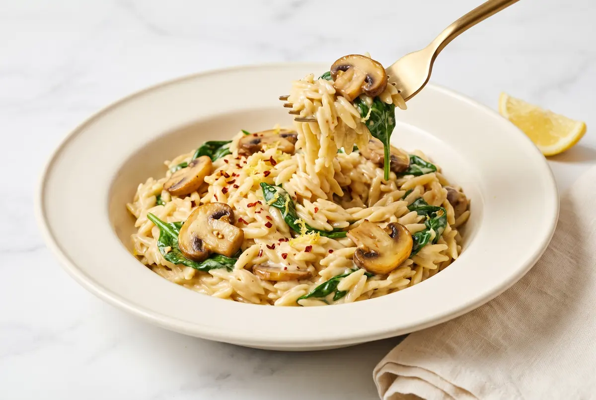 Garlic Butter Mushroom & Spinach Orzo — Creamy One-Pot 30-Minute Pasta Garlic Butter Mushroom & Spinach Orzo — Creamy One-Pot 30-Minute Pasta