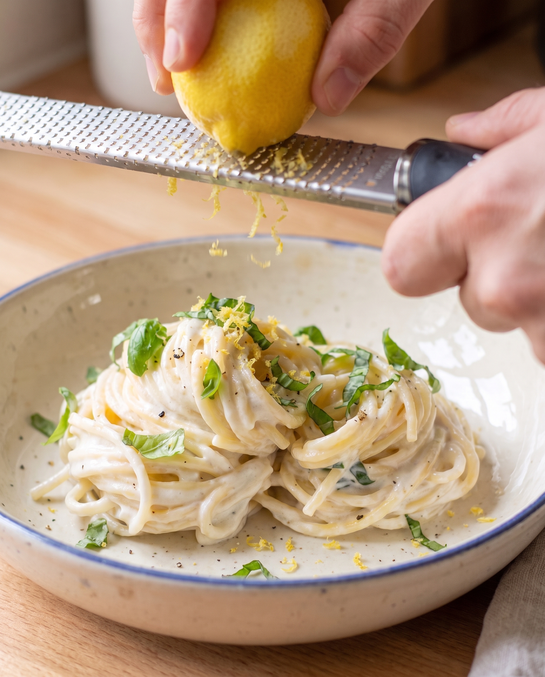Zesting lemon for pasta