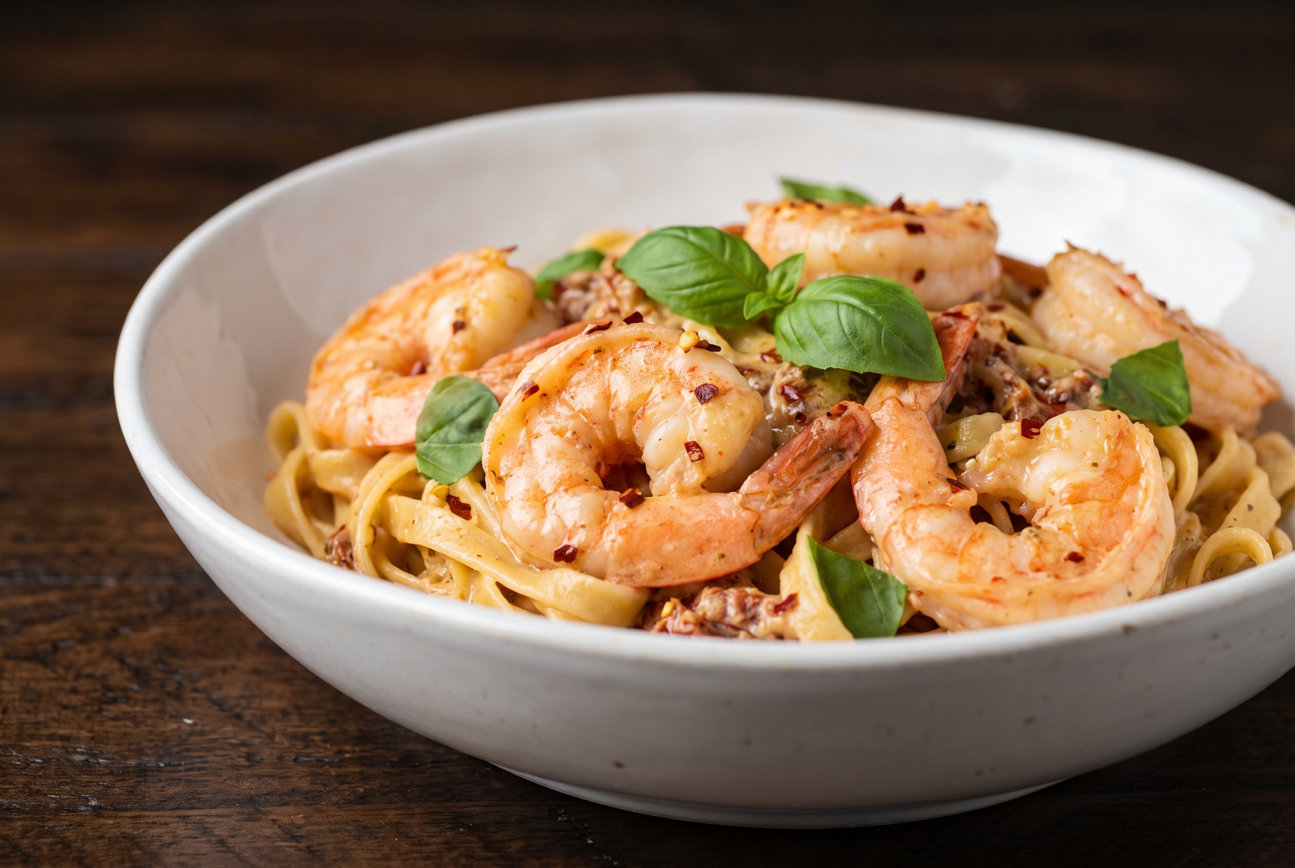 Marry Me Shrimp Pasta in a creamy sun-dried tomato sauce