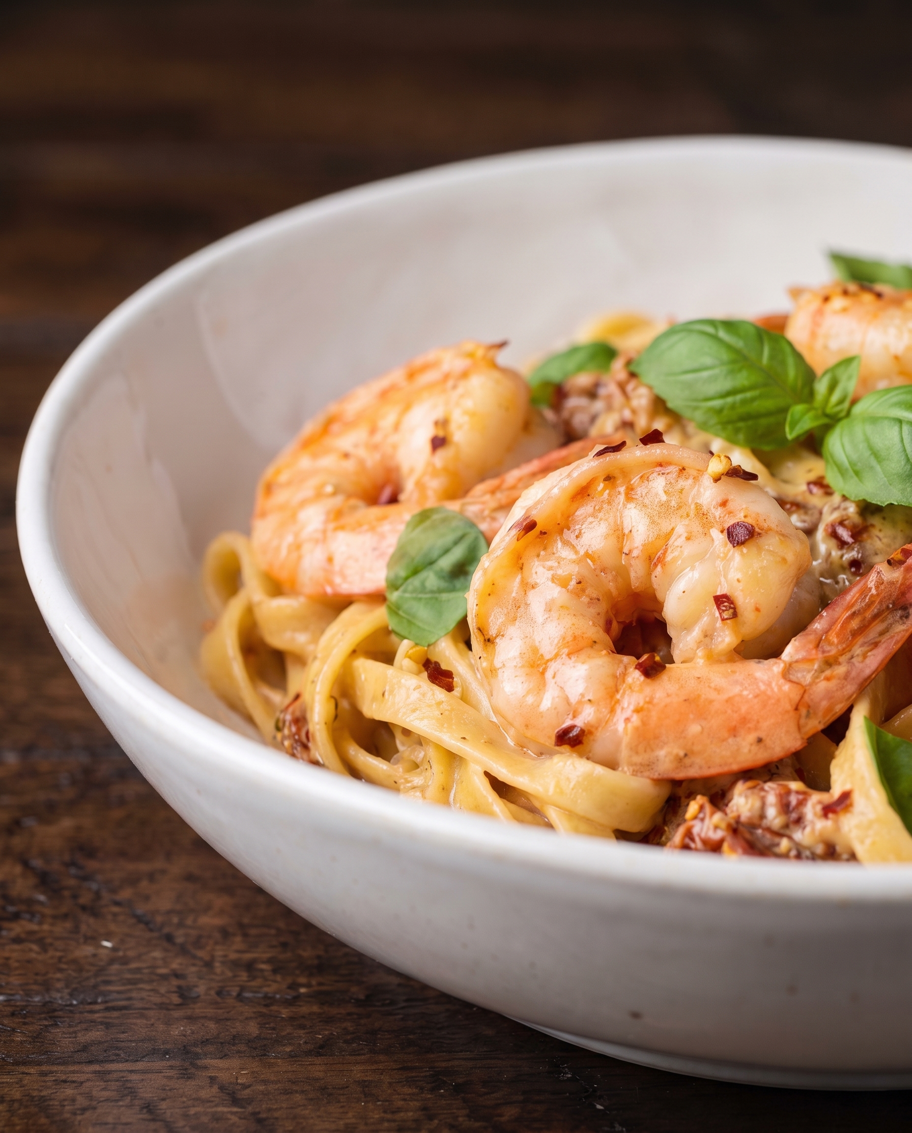 Marry Me Shrimp Pasta from a low angle