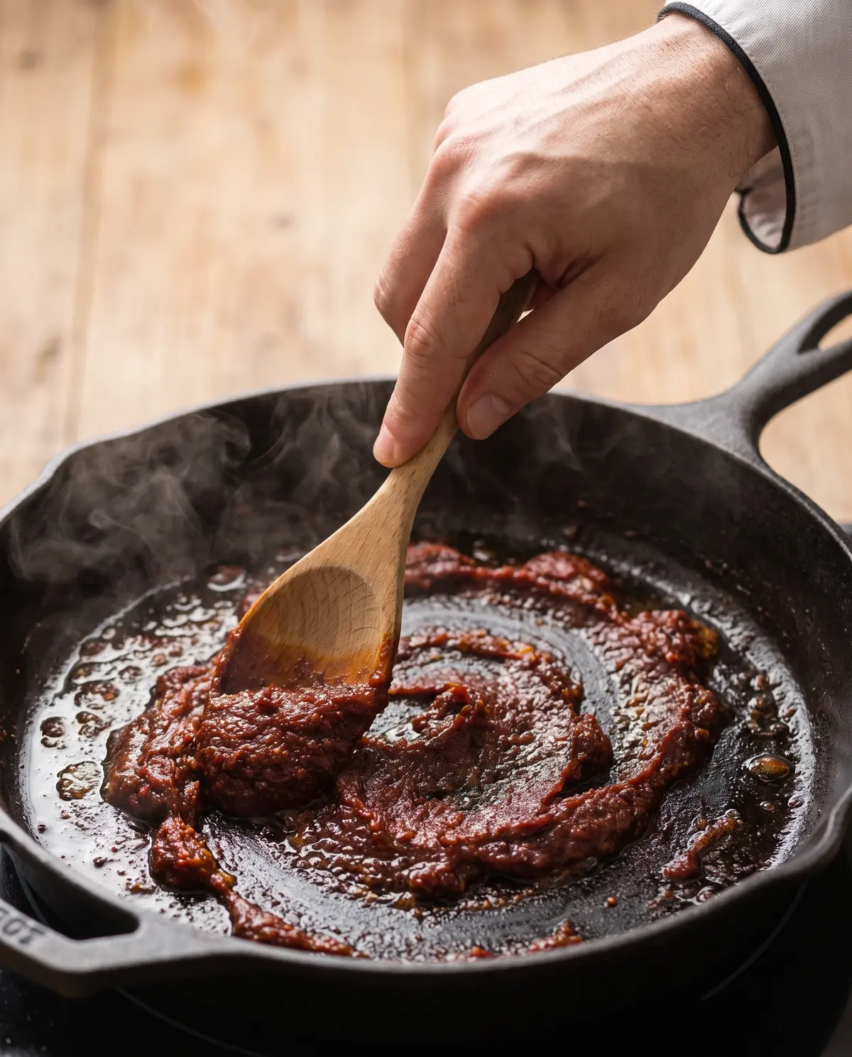 Cooking tomato paste for vodka sauce
