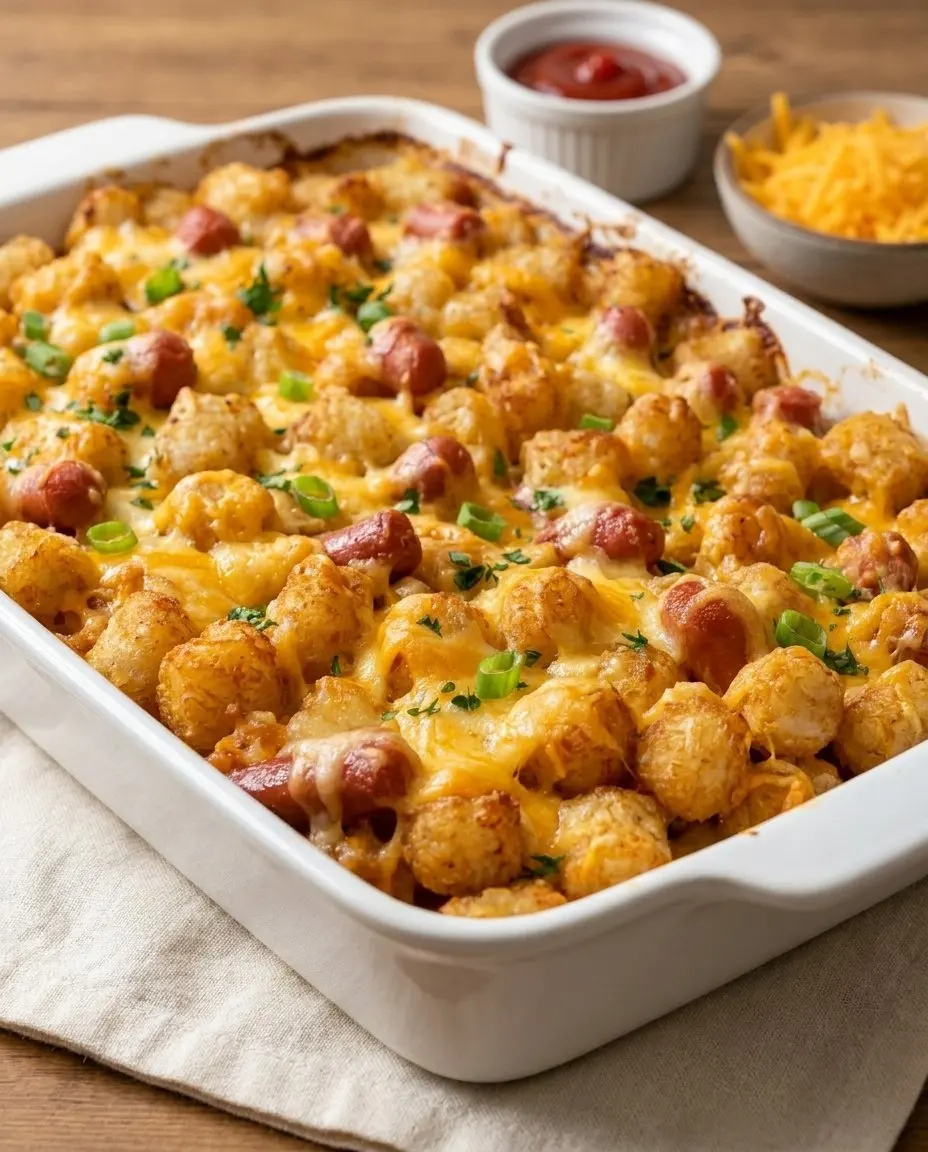 Cheesy Hot Dog Tater Tot Casserole Cheesy Hot Dog Tater Tot Casserole