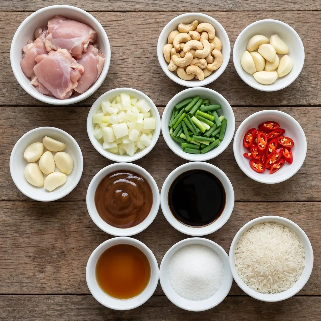 Ingredients for easy cashew chicken stir fry