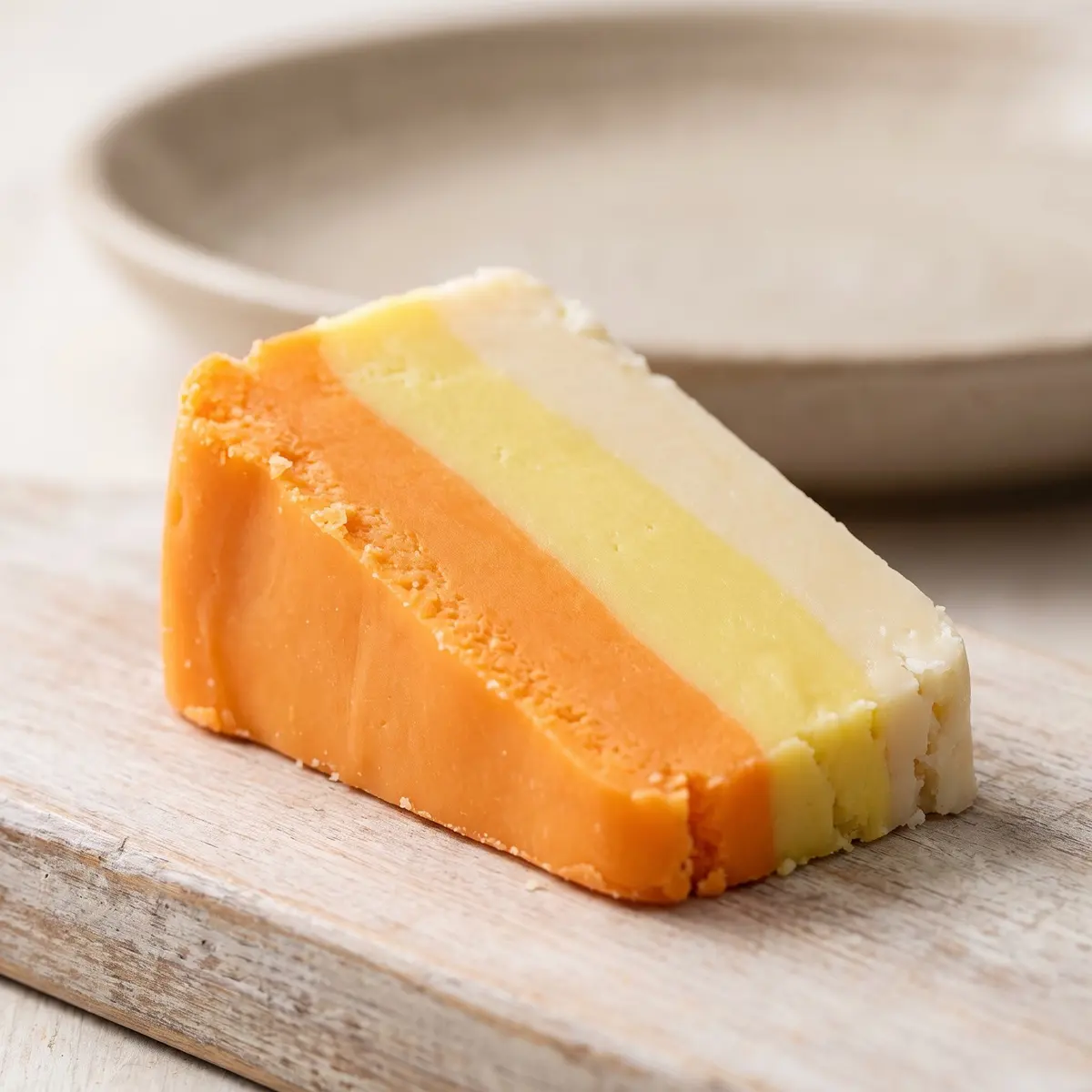A close-up serving of Candy Corn Fudge