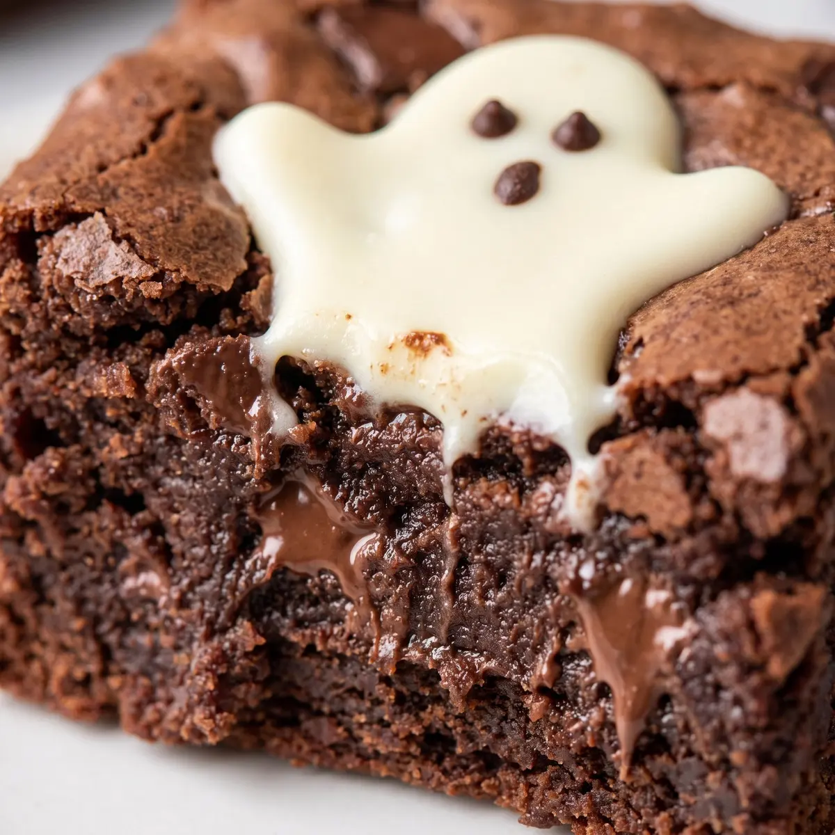 A close-up serving of Ghost Brownies