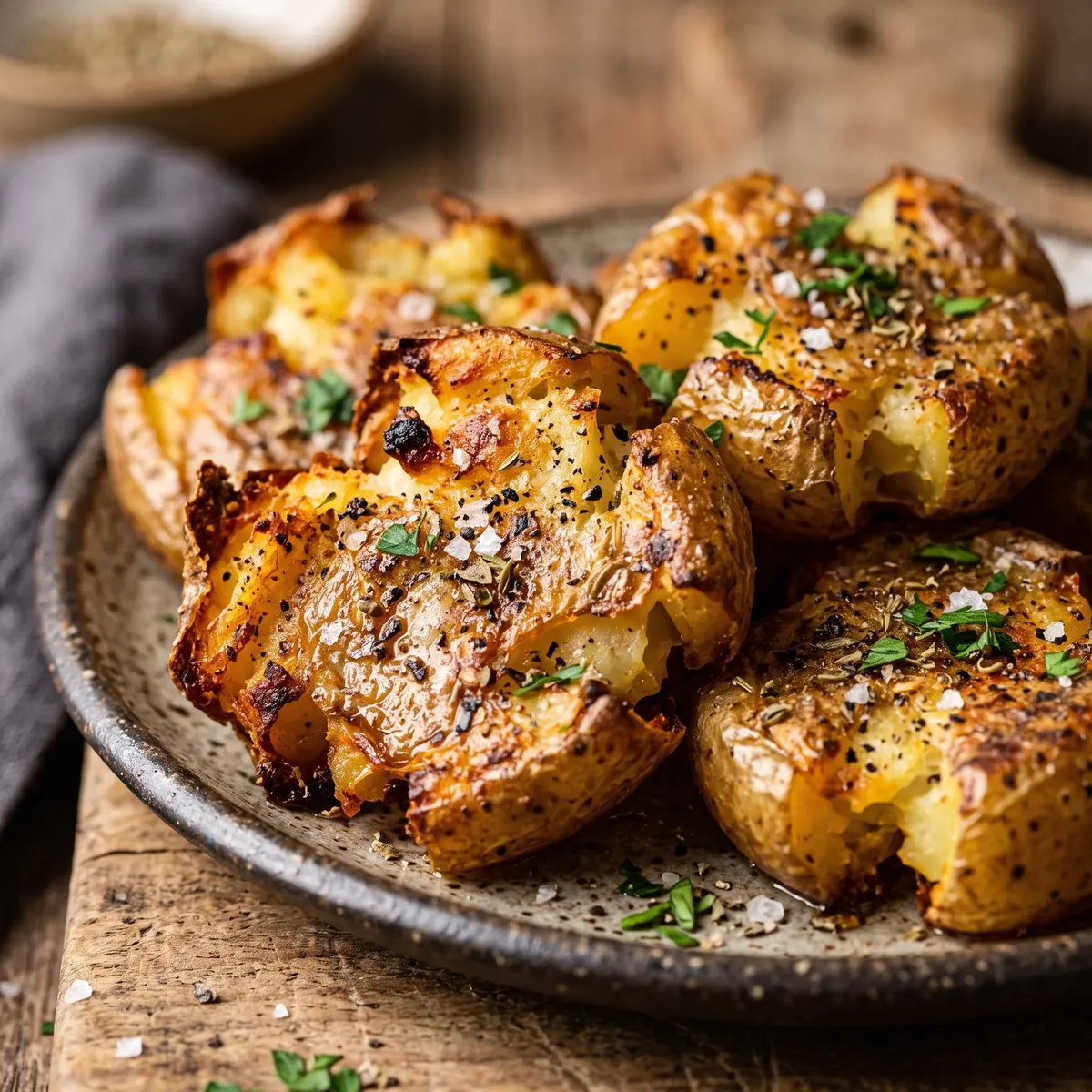 A close-up detail of Air Fryer Smashed Potatoes