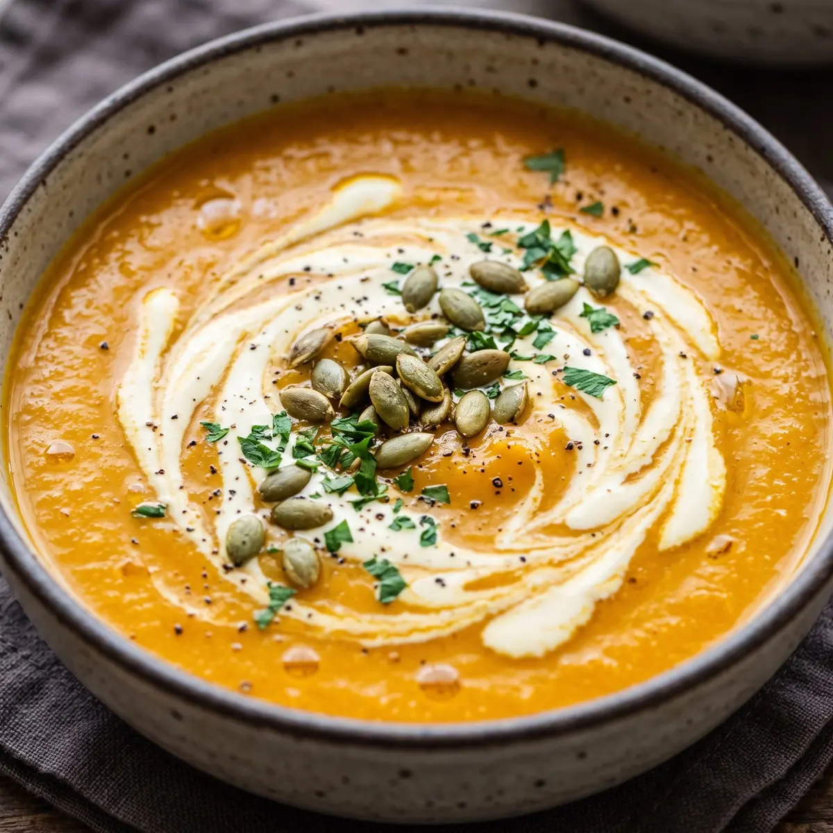 A close-up detail of Butternut Squash Soup