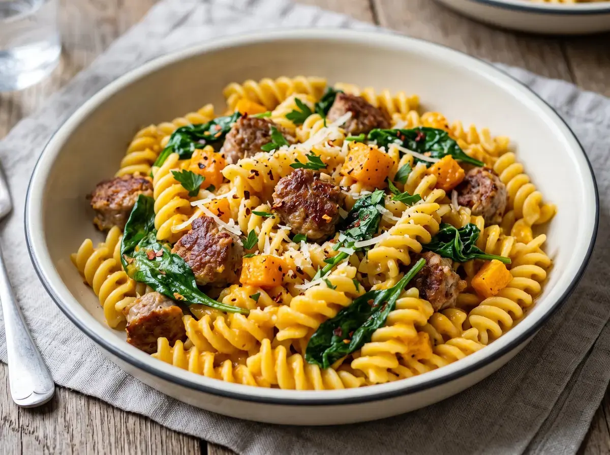 Butternut Squash Pasta with Sausage and Spinach
