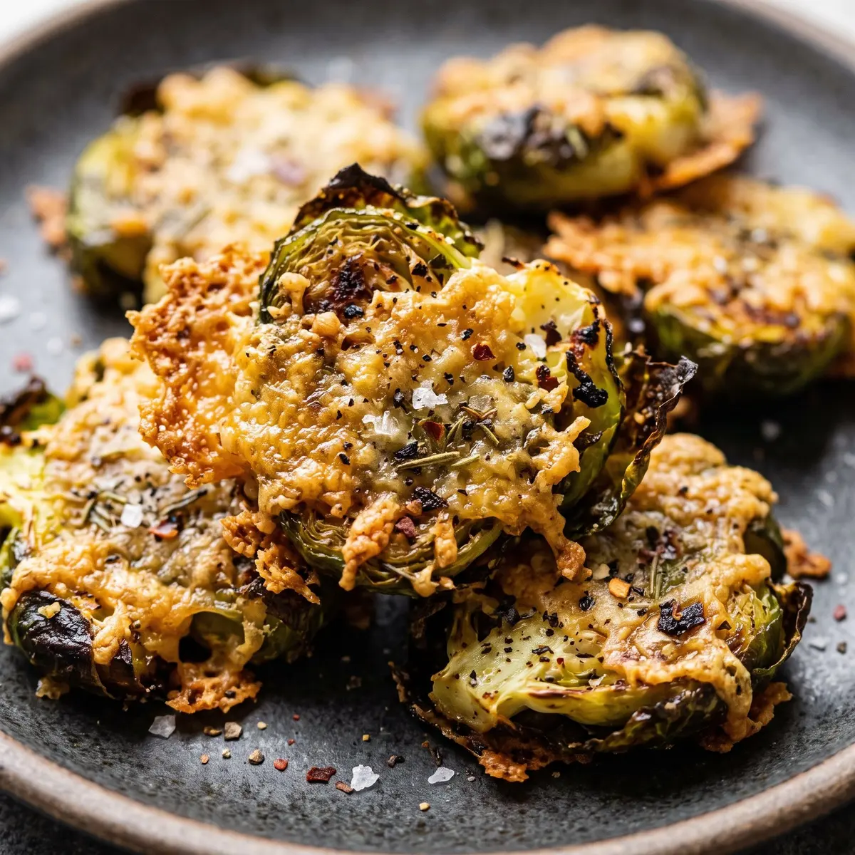 A close-up detail of Smashed Brussels Sprouts