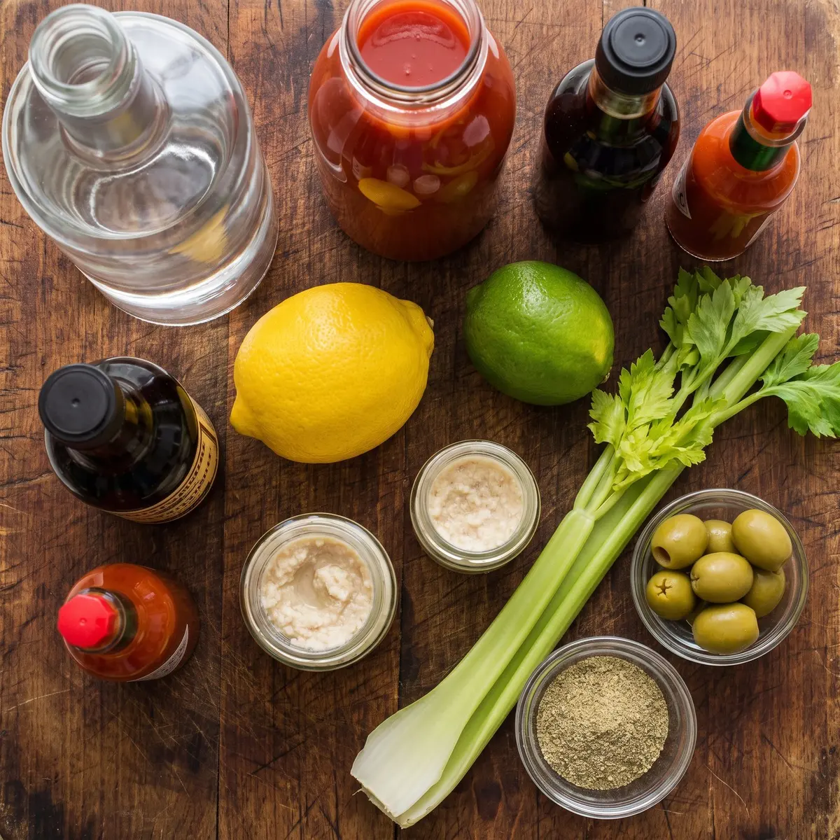 Ingredients for Classic Bloody Mary Cocktail