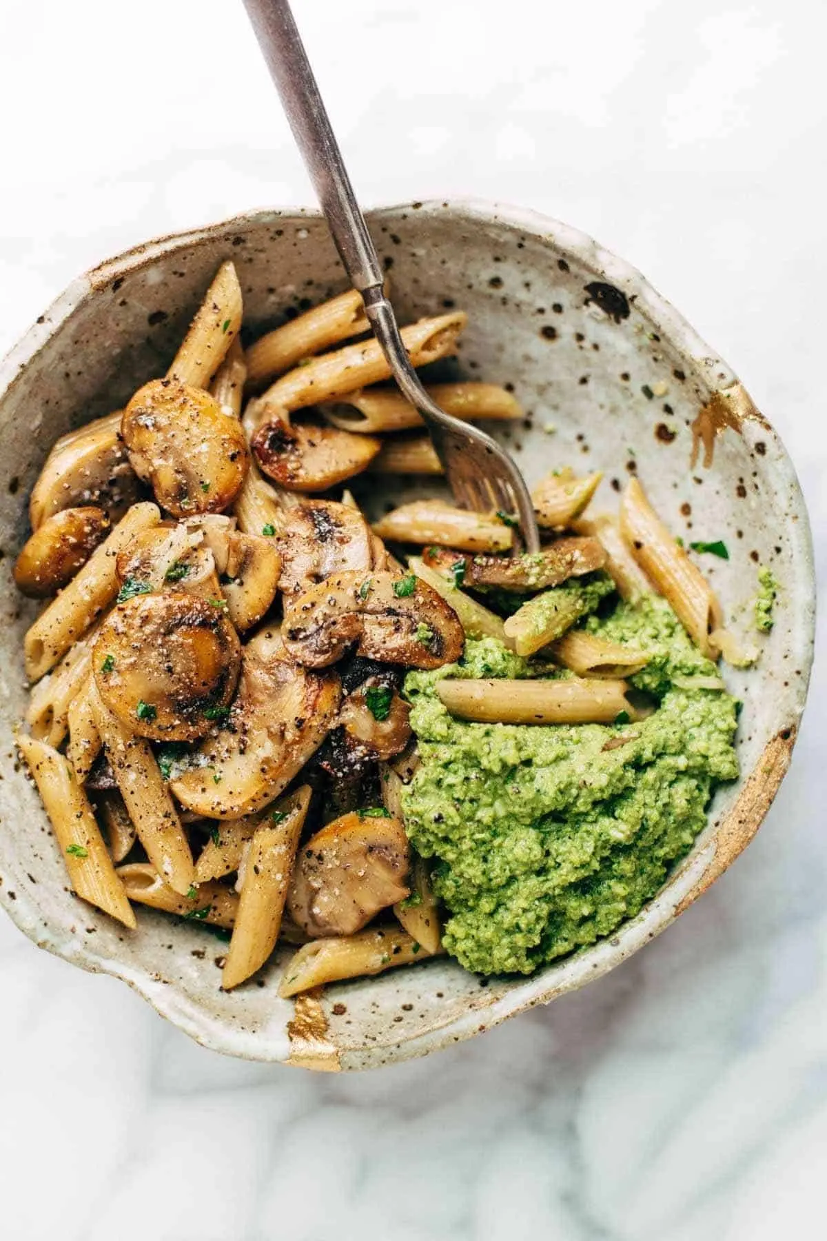 Simple Mushroom Penne with Walnut Pesto Recipe - Pinch of Yum