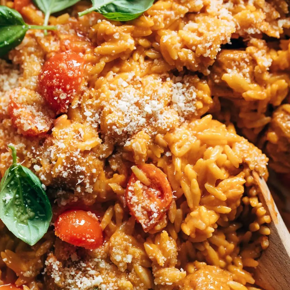 Creamy Baked Orzo with Meatballs Recipe - Pinch of Yum