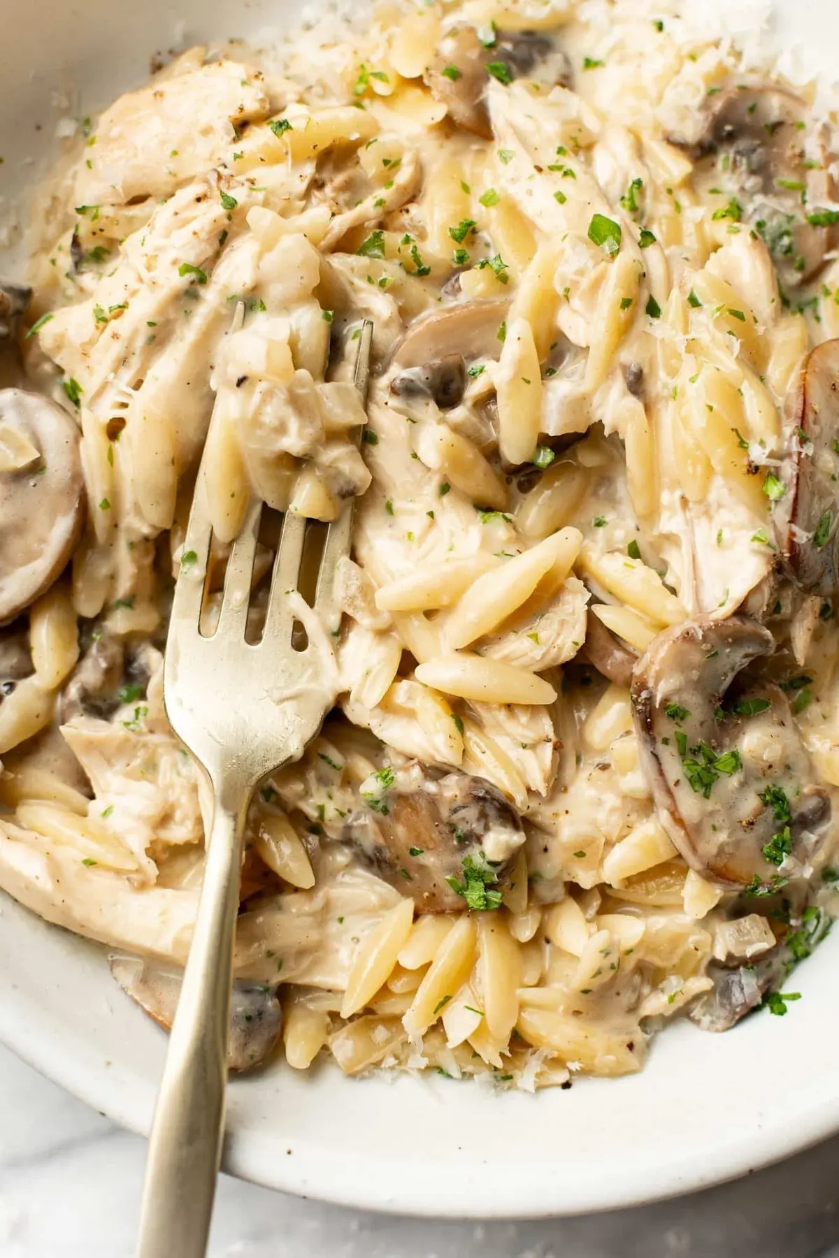 Creamy Mushroom Chicken Orzo • Salt & Lavender