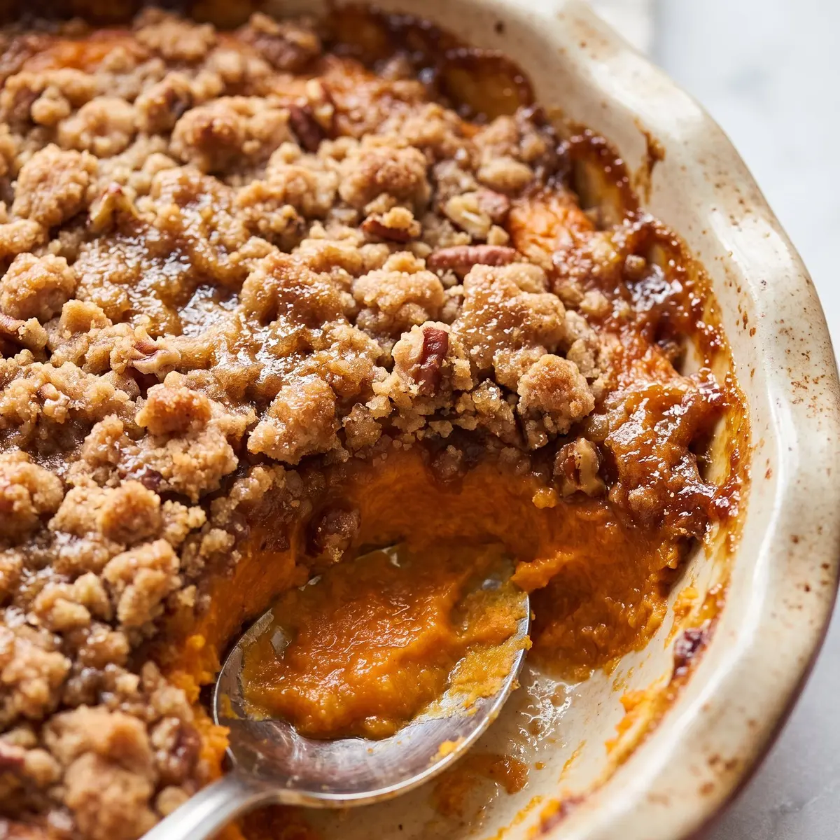 A close-up detail of Sweet Potato Casserole