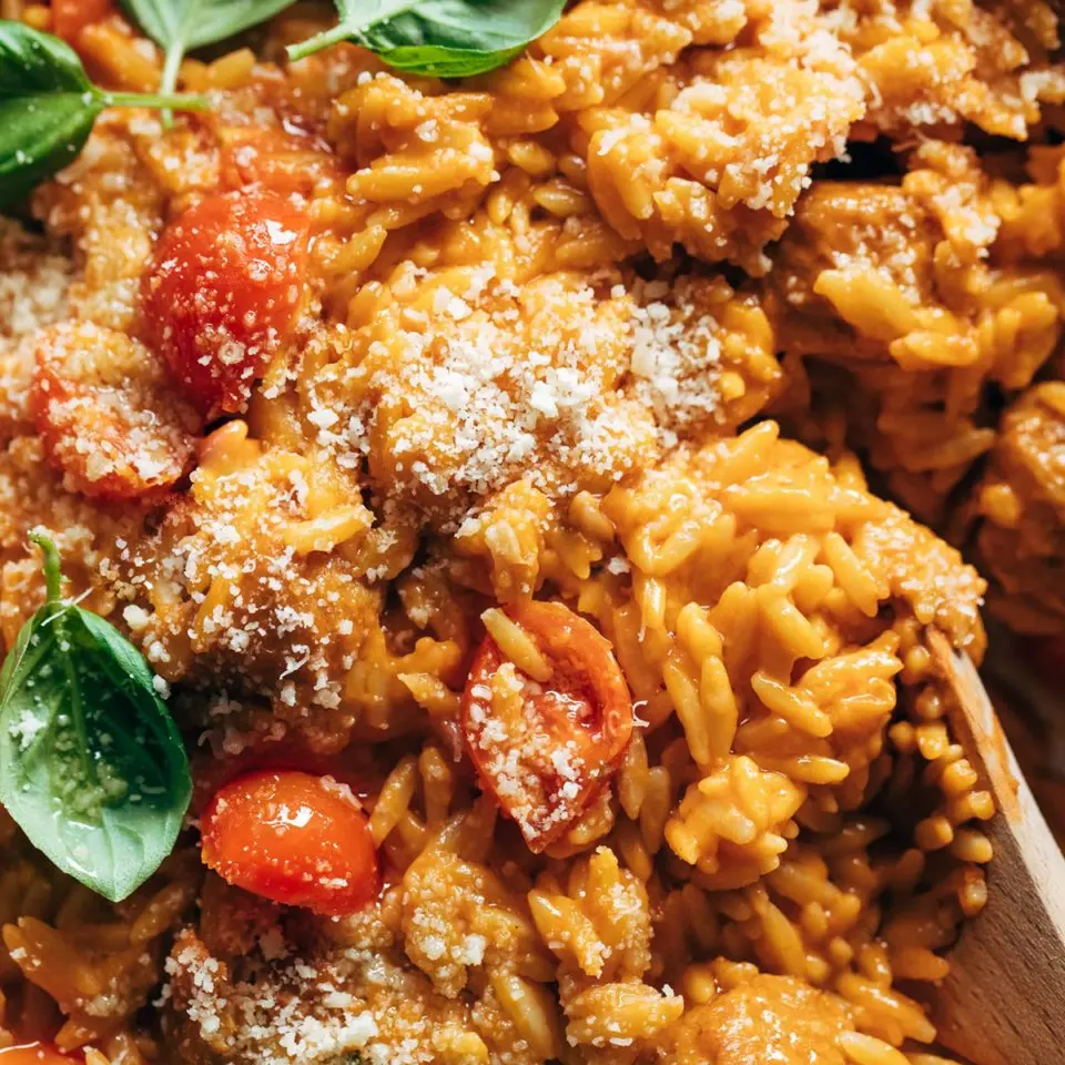 Creamy Baked Orzo with Meatballs Recipe