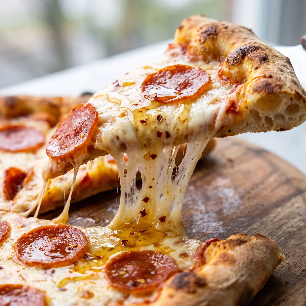 A close-up detail of Hot Honey Pizza