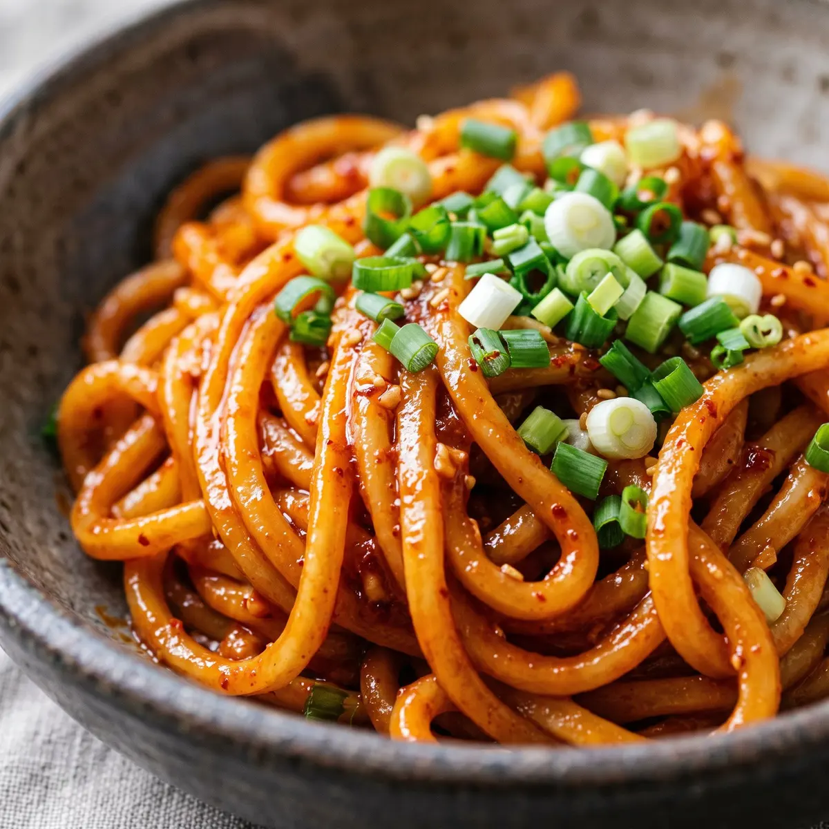 A close-up detail of Gochujang Butter Noodles