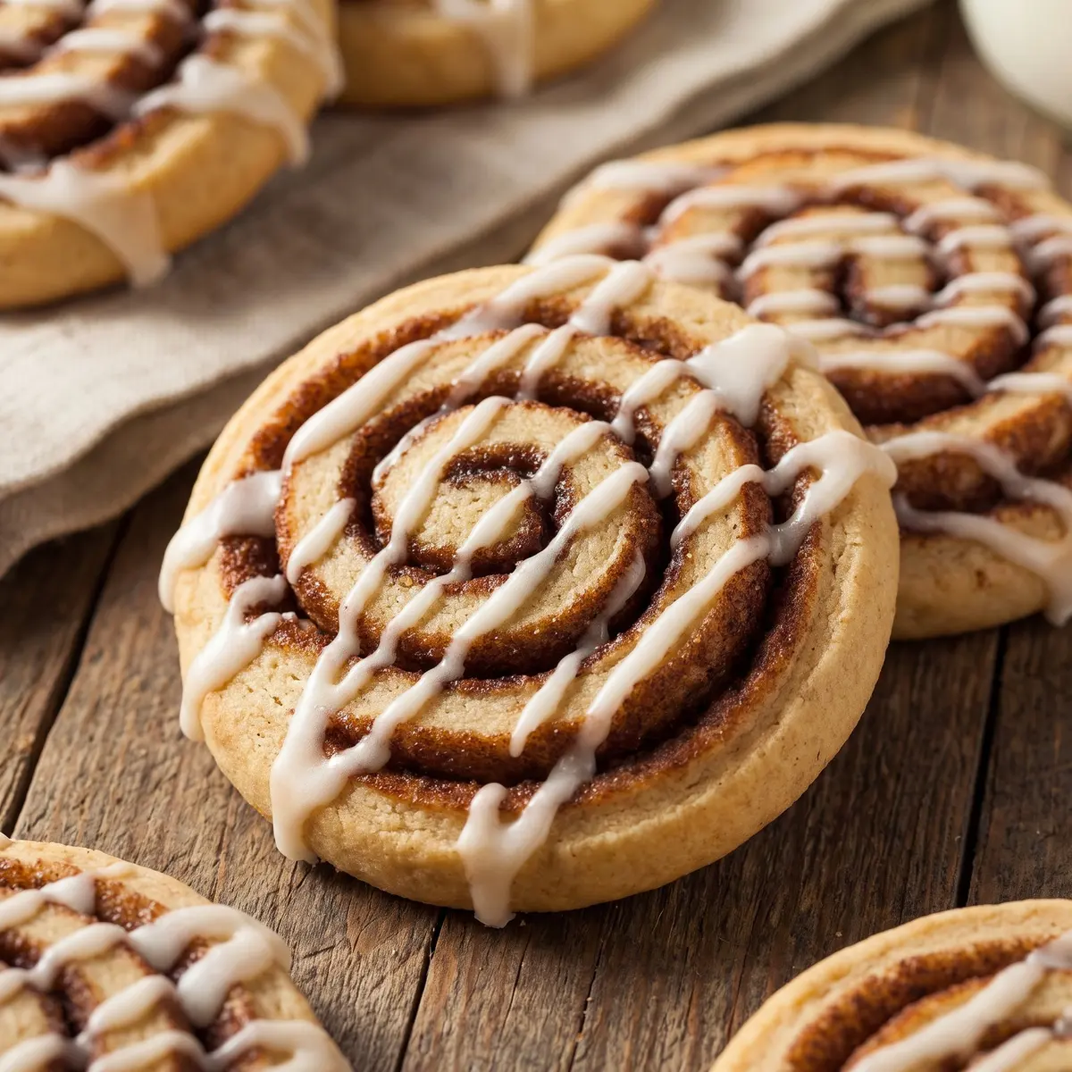 A close-up detail of Cinnamon Roll Cookies