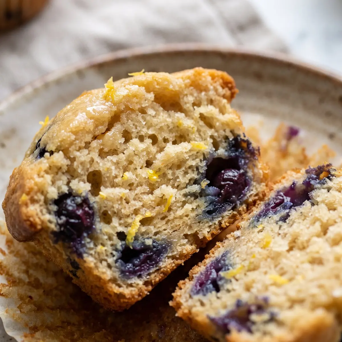 A close-up detail of Lemon Blueberry Muffins
