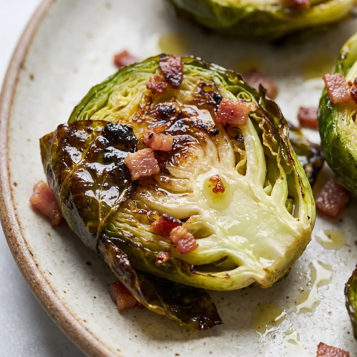 A close-up detail of Smashed Brussels Sprouts