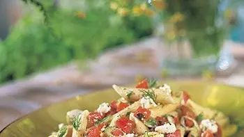 Greek-Style Penne with Fresh Tomatoes, Feta, and Dill