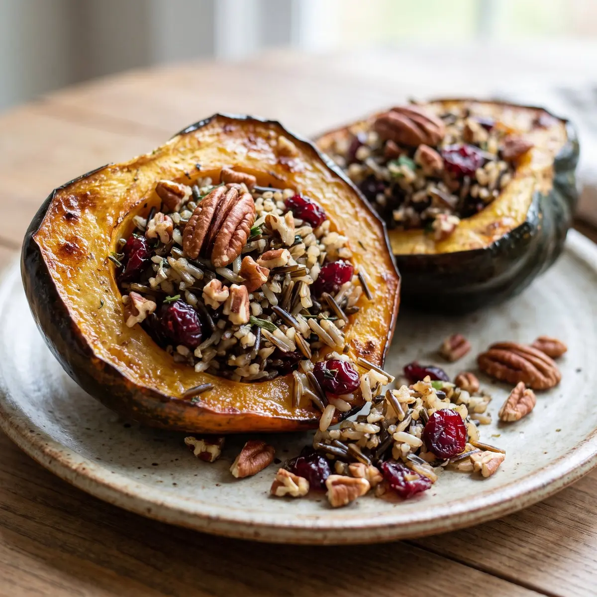 A close-up detail of Stuffed Acorn Squash