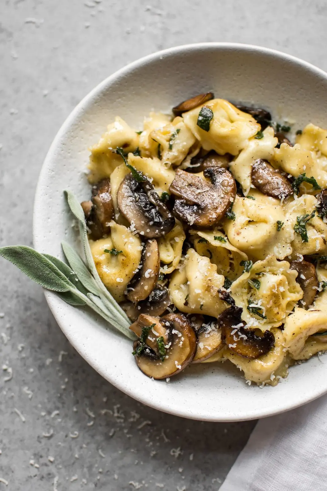Cheese Tortellini with Butter, Mushrooms, and Crispy Sage