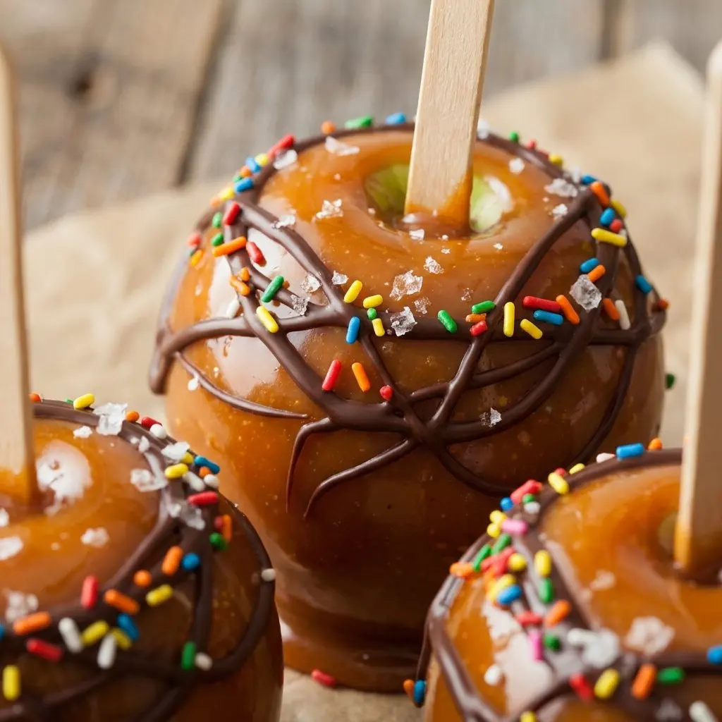 A close-up detail of Caramel Apples