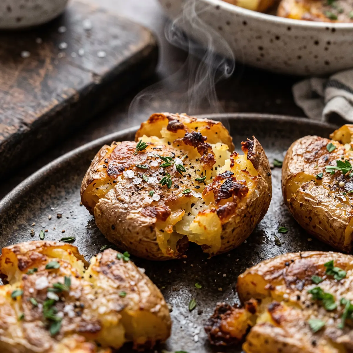 A close-up detail of Air Fryer Smashed Potatoes
