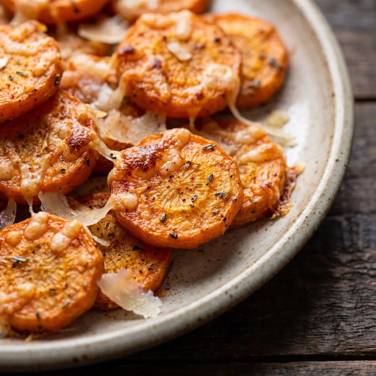 A close-up detail of Crispy Smashed Carrots