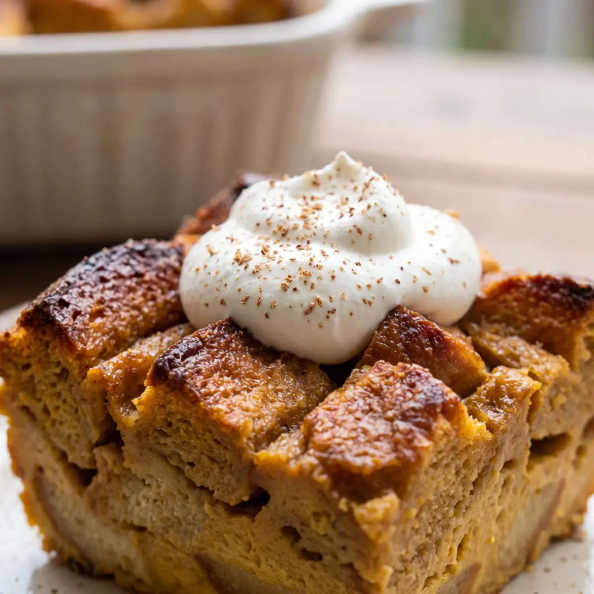 A close-up detail of Pumpkin Bread Pudding