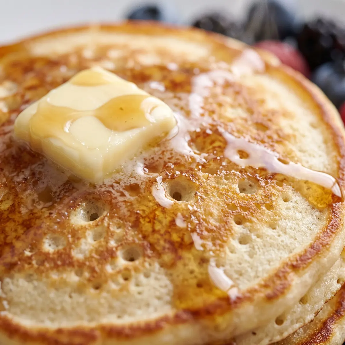 A close-up detail of Fluffy Buttermilk Pancakes