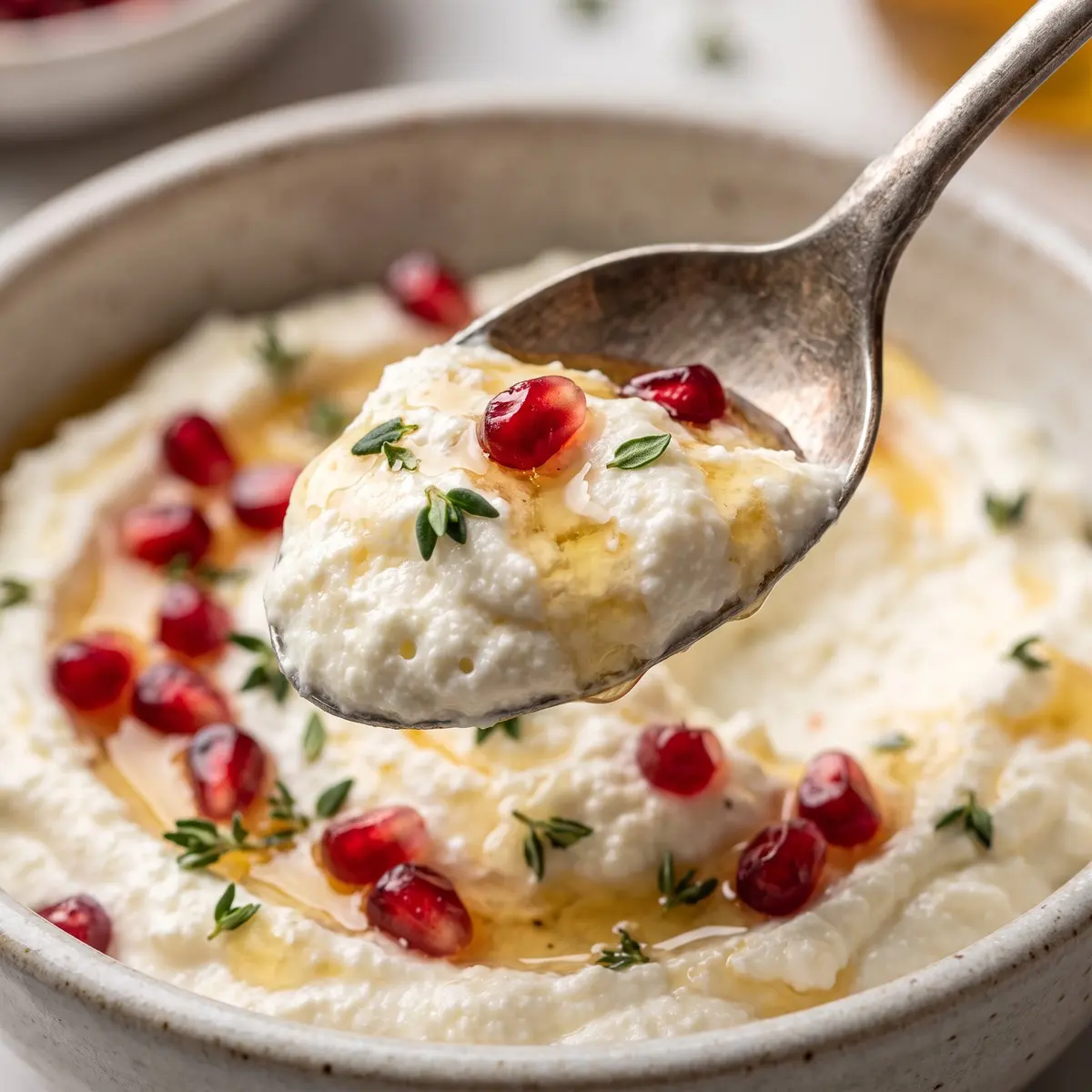 A close-up detail of Whipped Feta Honey Dip