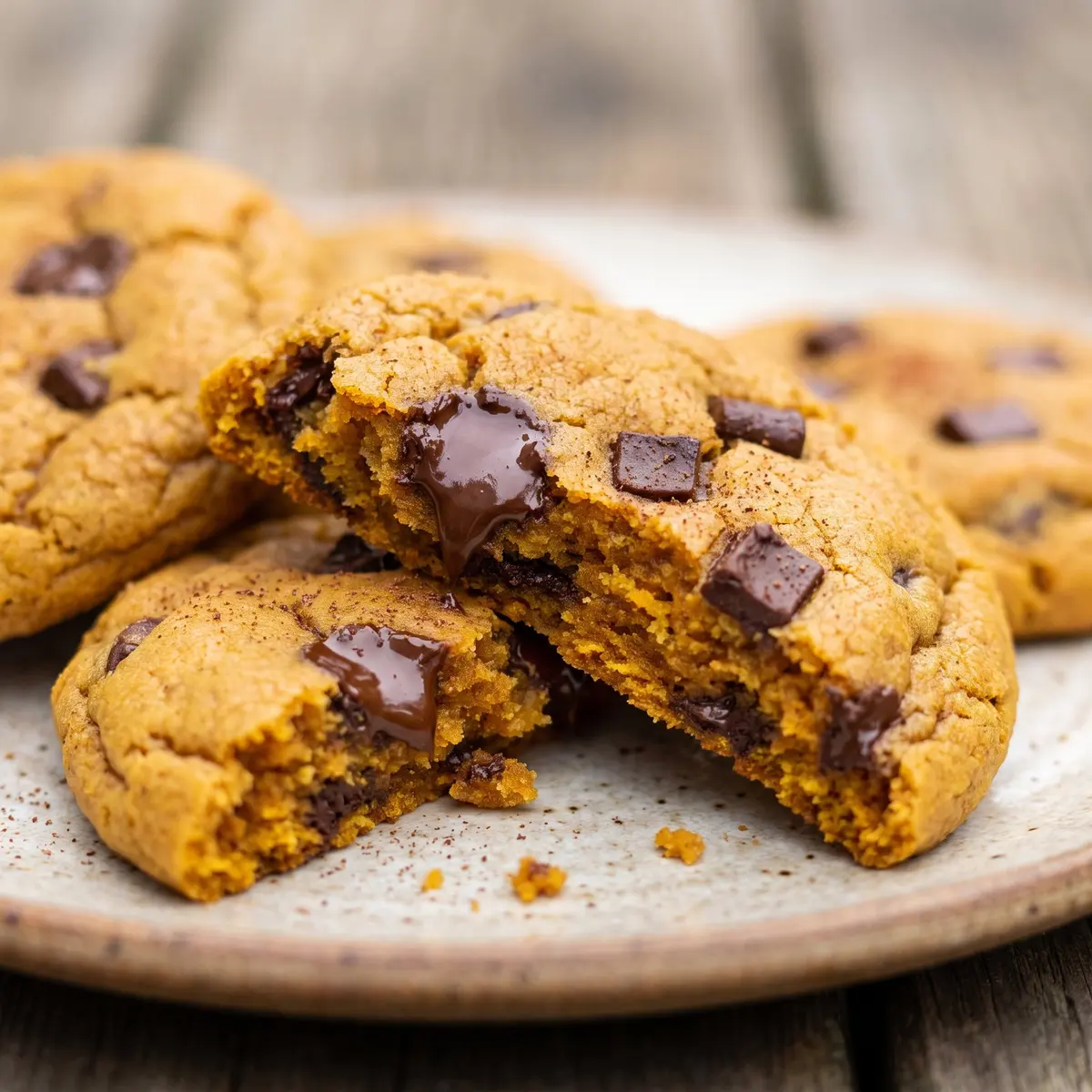 A close-up detail of Pumpkin Chocolate Chip Cookies